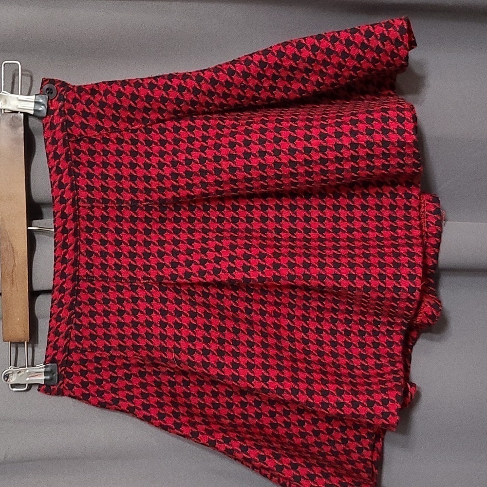 Talbots Kids Girls Pleated Skirt Red Black Houndstooth Side Zip Sz 7 EUC